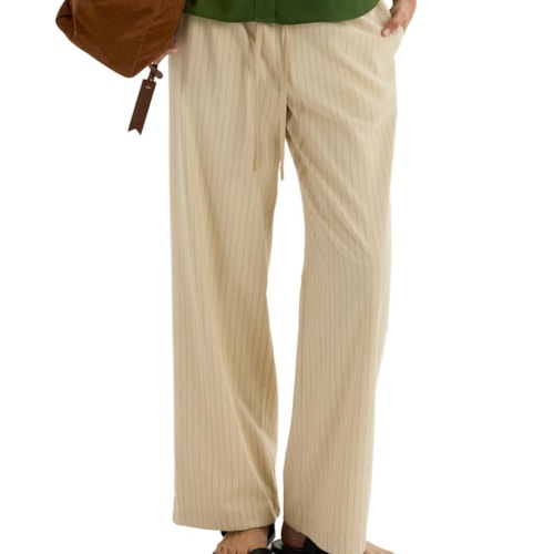 Calça Hering Feminina Social Slouchy Listrada K6vh Areia