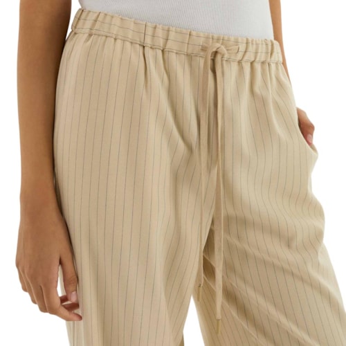 Detalhe - Calça Hering Feminina Social Slouchy Listrada K6vh Areia