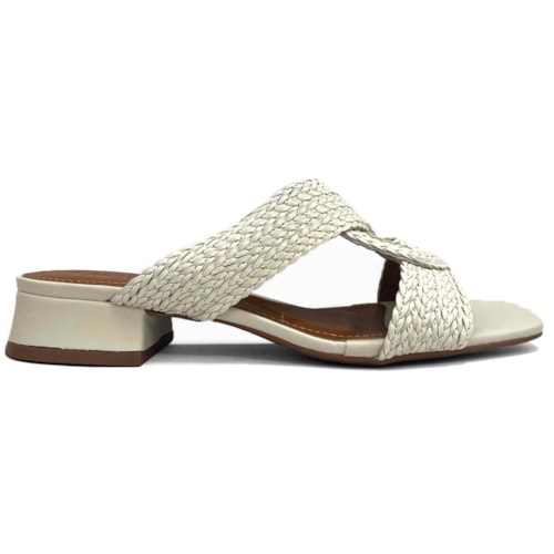 Detalhe - Calçados Feminino Valentina Tamanco Feminino Salto Baixo 455007 Off White