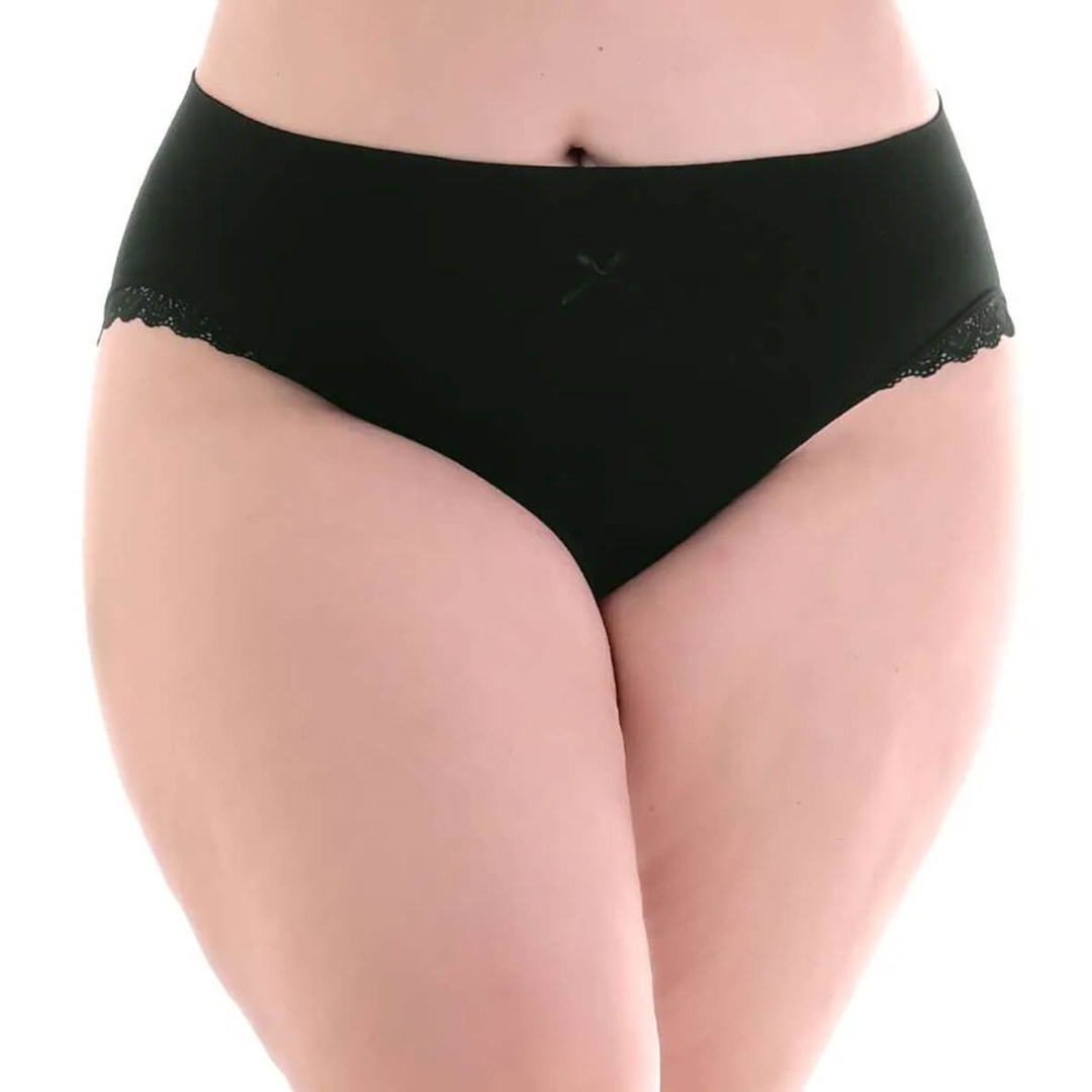 CALCINHA Anatômica JACQUARD Com RENDA LATERAL Sem COSTURA ZEE RUCCI V04 Preto
