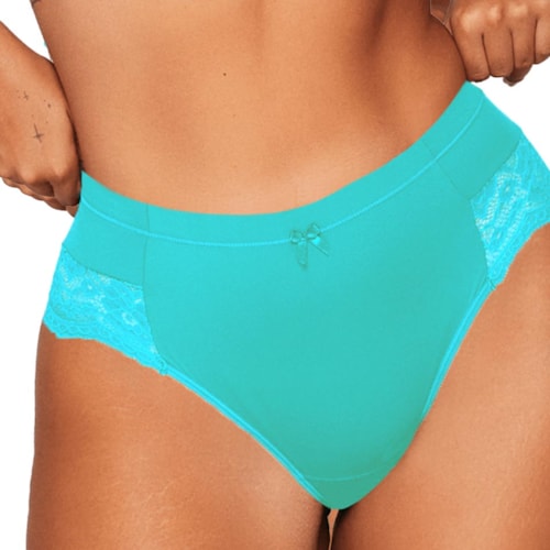 Detalhe - Calcinha Liebe Larga Em Microfibra Com Renda 701502 Acqua