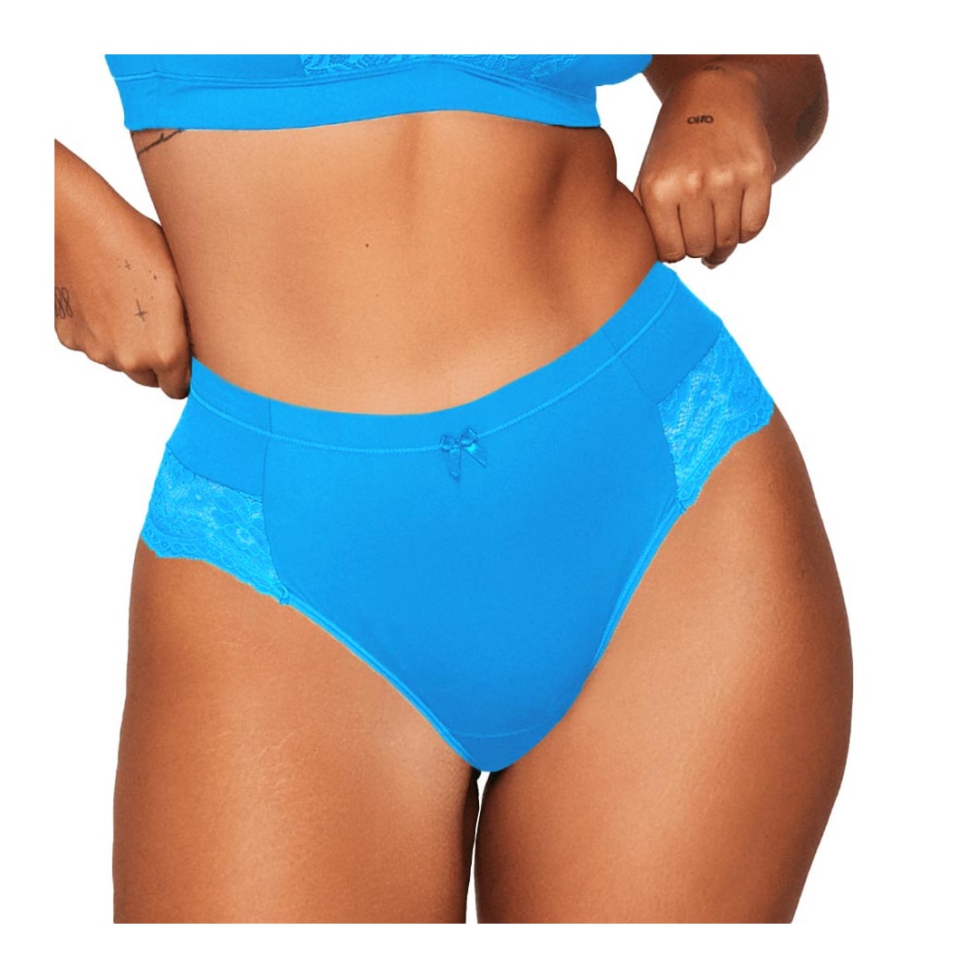 Calcinha Liebe Larga Em Microfibra Com Renda 701502 Blue