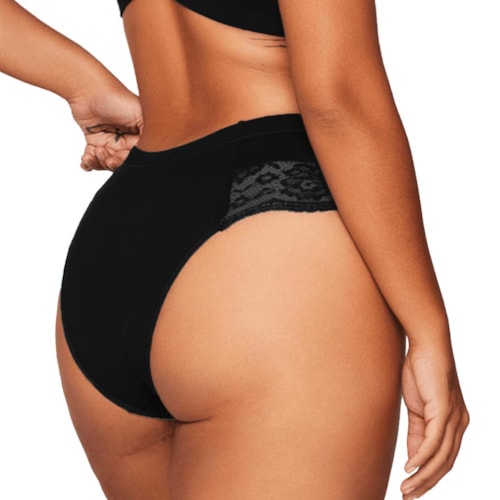 Detalhe - Calcinha Liebe Larga Em Microfibra Com Renda 701502 Preto