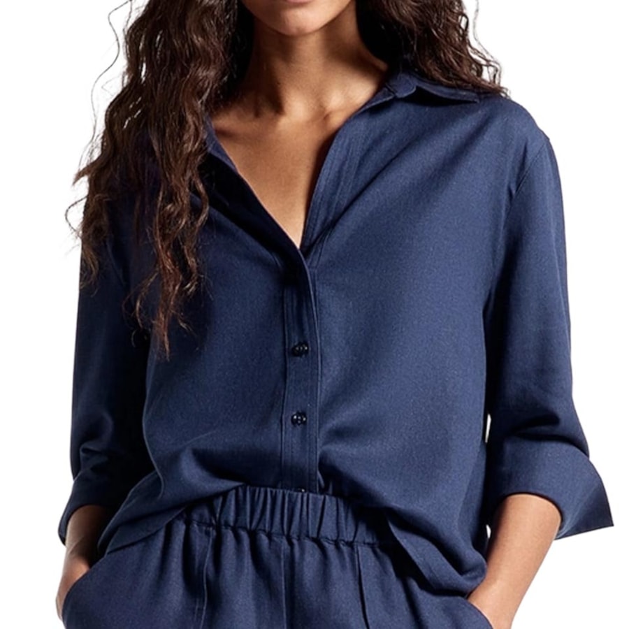 Camisa Hering Feminina Manga 3/4 Com Linho K5v9 Azul Marinho