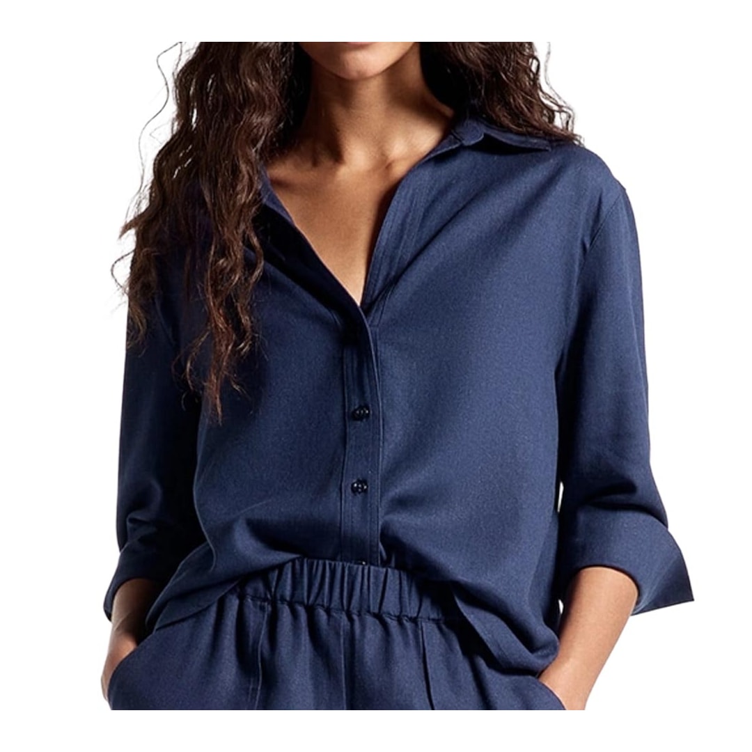 Camisa Hering Feminina Manga 3/4 Com Linho K5v9 Azul Marinho Camisa Hering Feminina Manga 3/4 Com Linho K5v9 Azul Marinho
