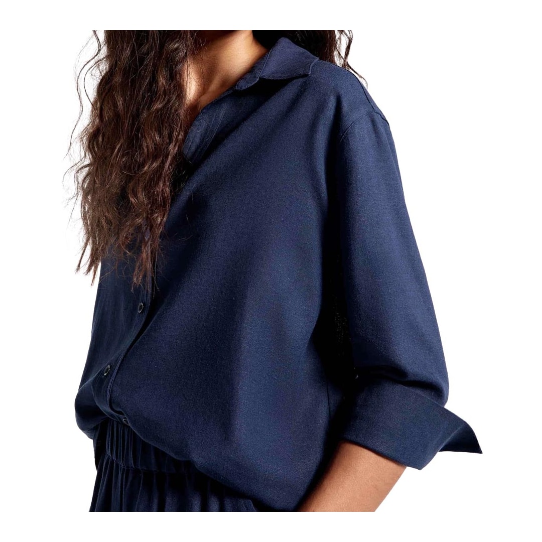 Camisa Hering Feminina Manga 3/4 Com Linho K5v9 Azul Marinho