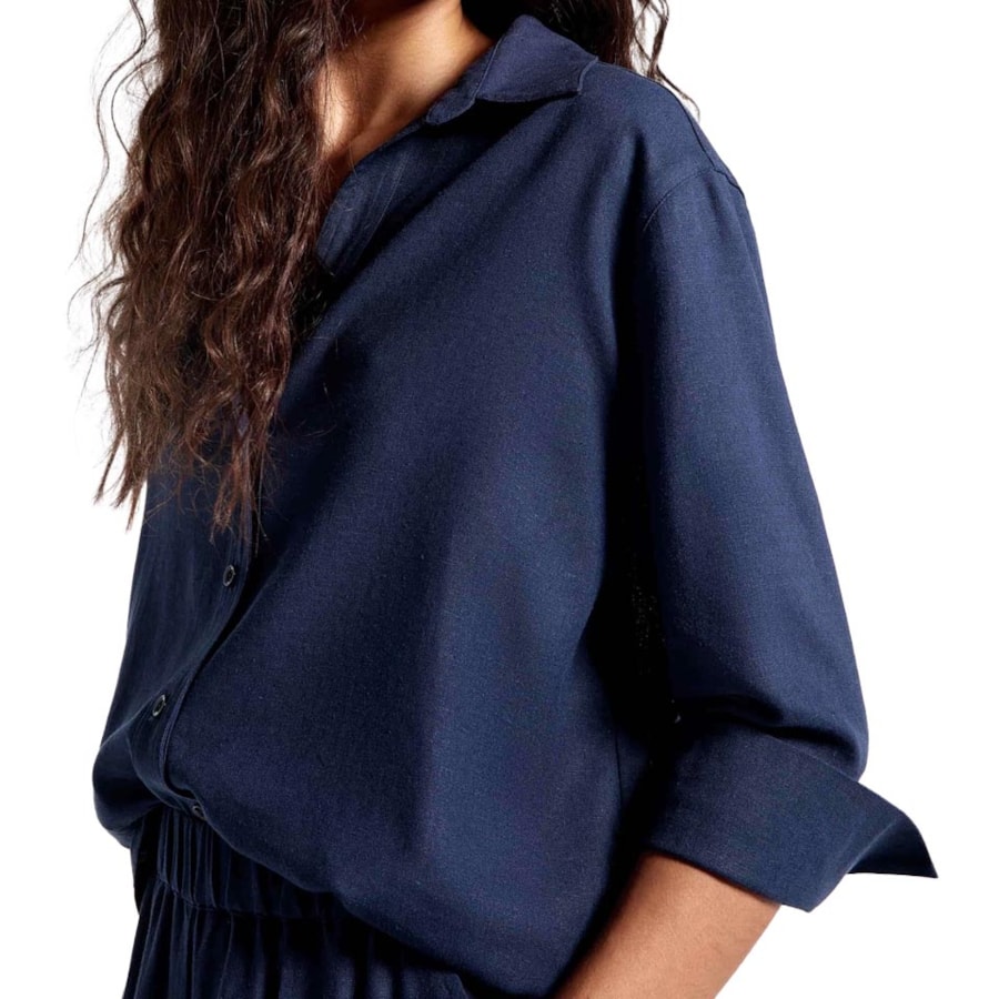 Camisa Hering Feminina Manga 3/4 Com Linho K5v9 Azul Marinho
