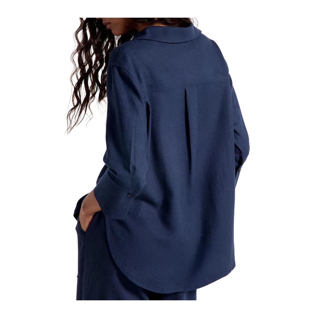Camisa Hering Feminina Manga 3/4 Com Linho K5v9 Azul Marinho