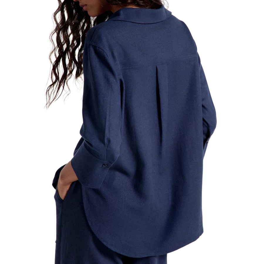 Camisa Hering Feminina Manga 3/4 Com Linho K5v9 Azul Marinho Camisa Hering Feminina Manga 3/4 Com Linho K5v9 Azul Marinho