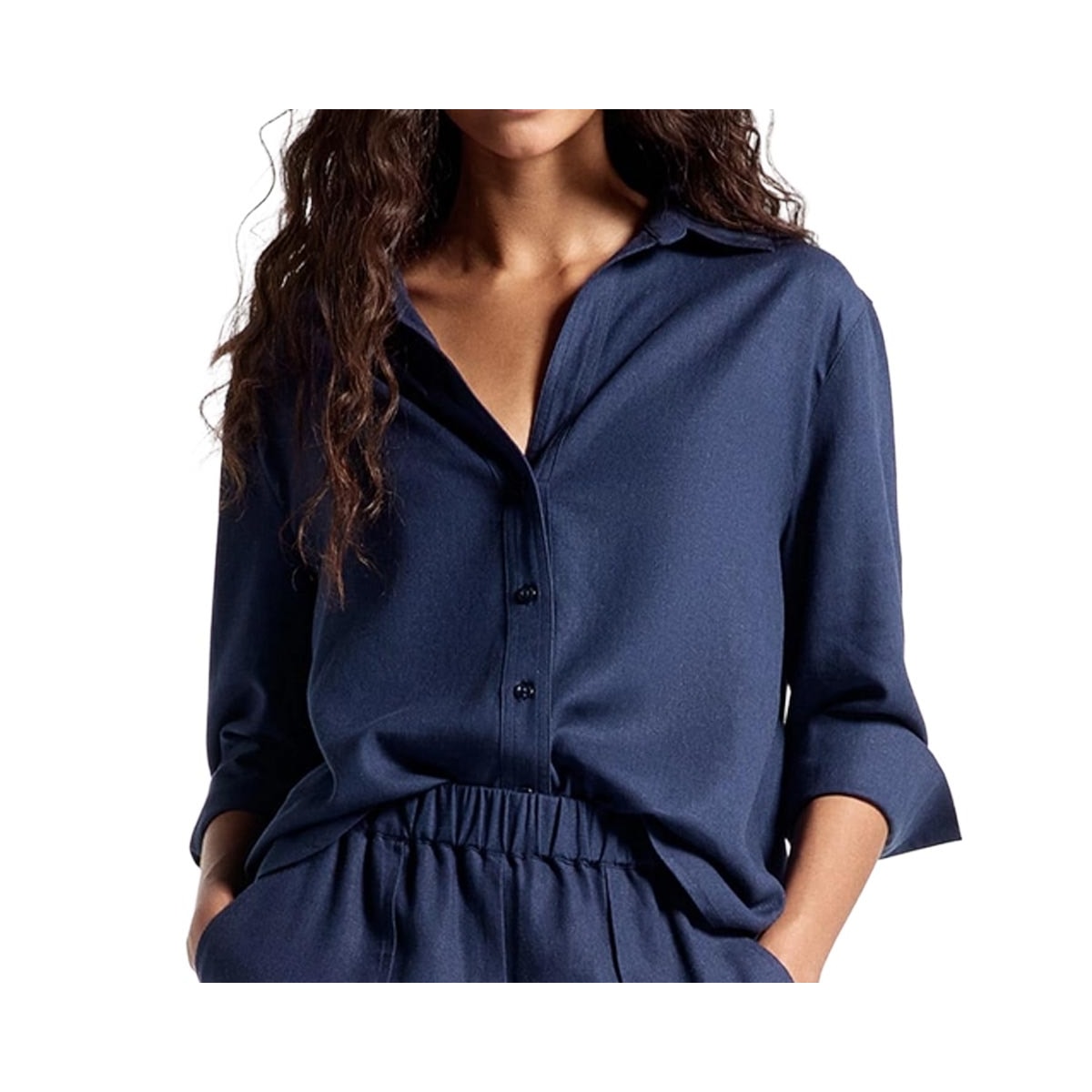 Camisa Hering Feminina Manga 3/4 Com Linho K5v9 Azul Marinho Camisa Hering Feminina Manga 3/4 Com Linho K5v9 Azul Marinho