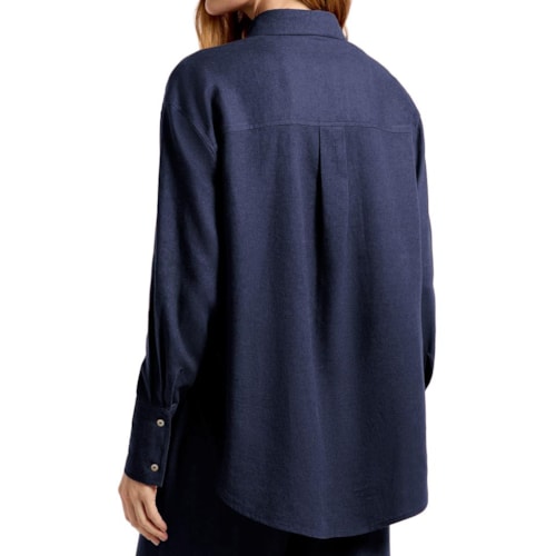 Detalhe - Camisa Hering Feminina Manga Longa Oversized K6BV Azul Marinho