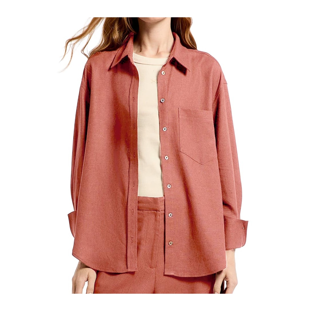 Camisa Hering Feminina Manga Longa Oversized K6BV Goiaba Camisa Hering Feminina Manga Longa Oversized K6BV Goiaba