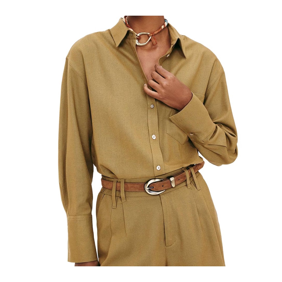 Camisa Hering Feminina Manga Longa Oversized K6BV Ocre