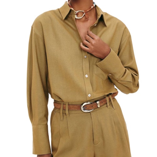 Camisa Hering Feminina Manga Longa Oversized K6BV Ocre