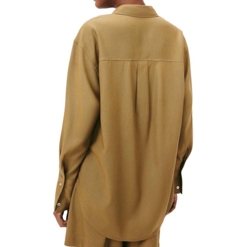 Detalhe - Camisa Hering Feminina Manga Longa Oversized K6BV Ocre