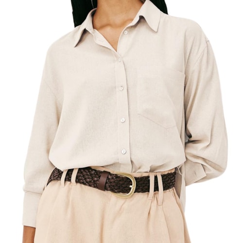 Camisa Hering Feminina Manga Longa Oversized K6BV Off White