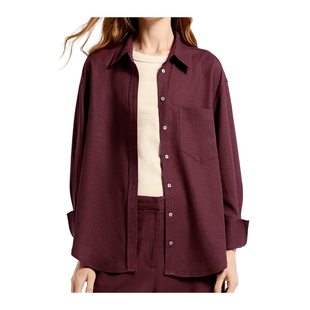 Camisa Hering Feminina Manga Longa Oversized K6BV Vinho