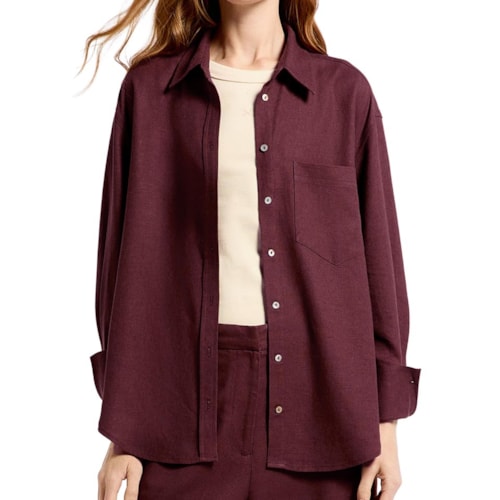 Camisa Hering Feminina Manga Longa Oversized K6BV Vinho
