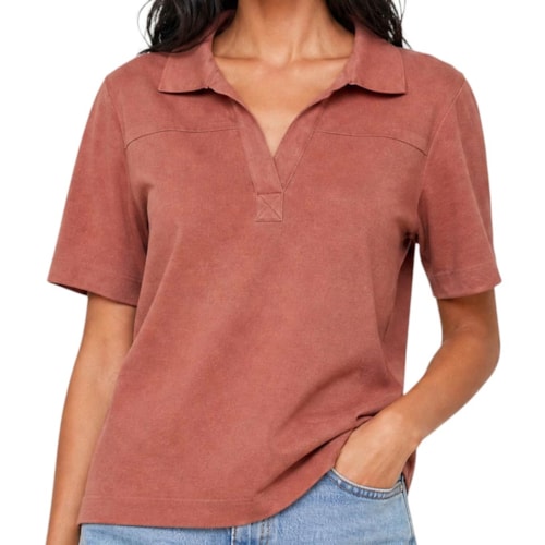 Camisa Hering Feminina Meia Manga Viscolinho K6VG Goiaba