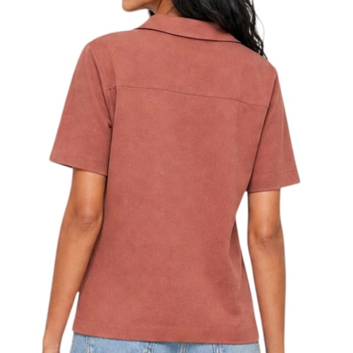 Detalhe - Camisa Hering Feminina Meia Manga Viscolinho K6VG Goiaba