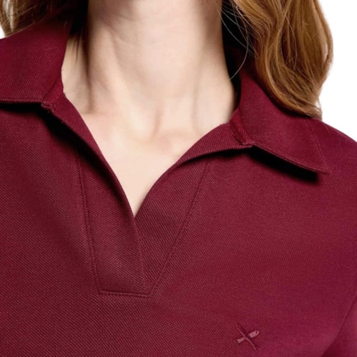 Detalhe - Camisa Hering Polo Feminina Malha Piquet 4H7h Bordo