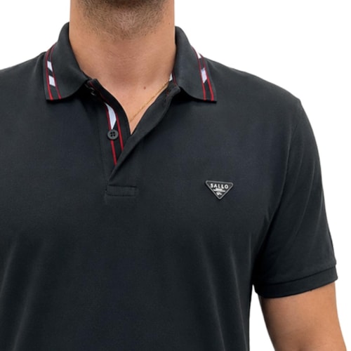 Detalhe - Camisa Sallo Polo Piquet Pérgula 10300013 Chumbo Dark