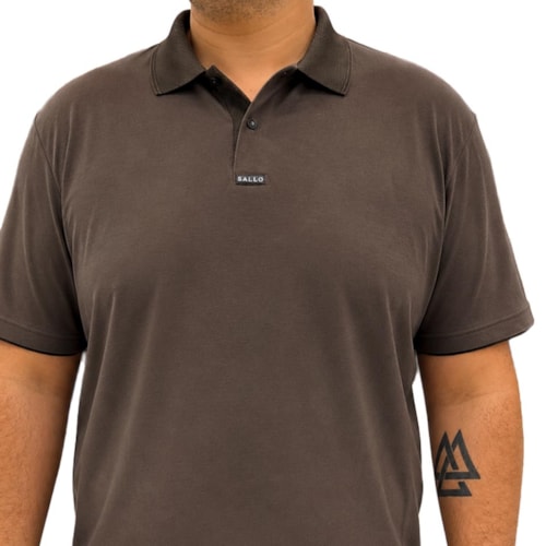 Detalhe - Camisa Sallo Polo Piquet Pergula Plus 10105201 Mocca