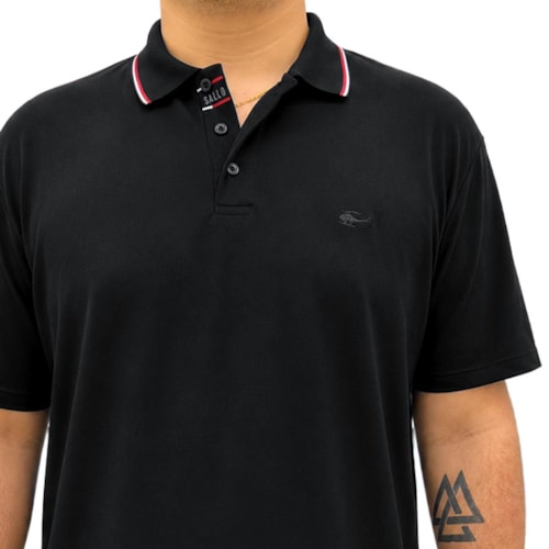 Detalhe - Camisa Sallo Polo Sem Bolso 0021 Plus Preto