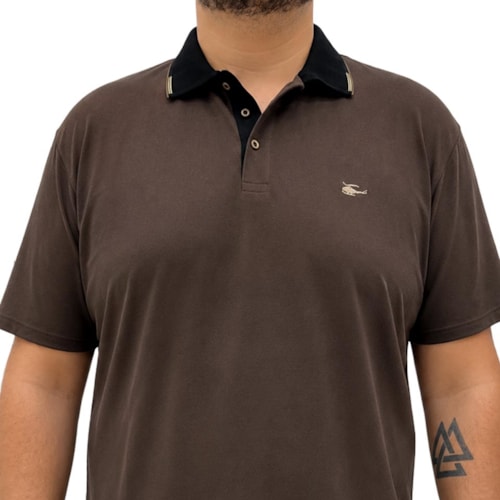 Detalhe - Camisa Sallo Polo Sem Bolso 0029 Plus Expresso Marrom