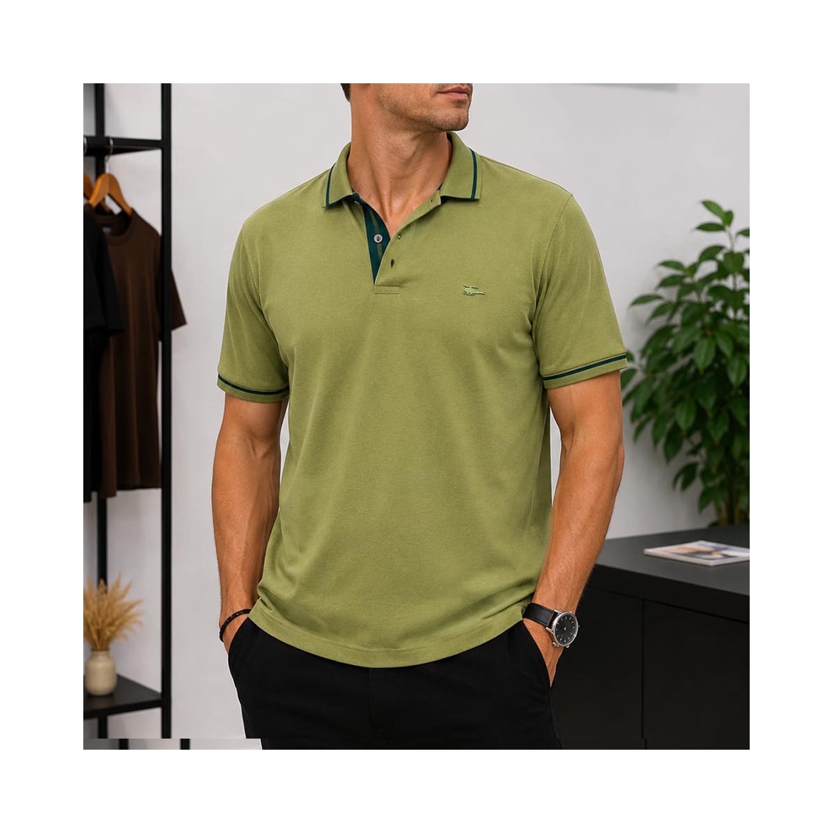 Camisa Sallo Polo Sem Bolso 0057 Verde Cipo Camisa Sallo Polo Sem Bolso 0057 Verde Cipo