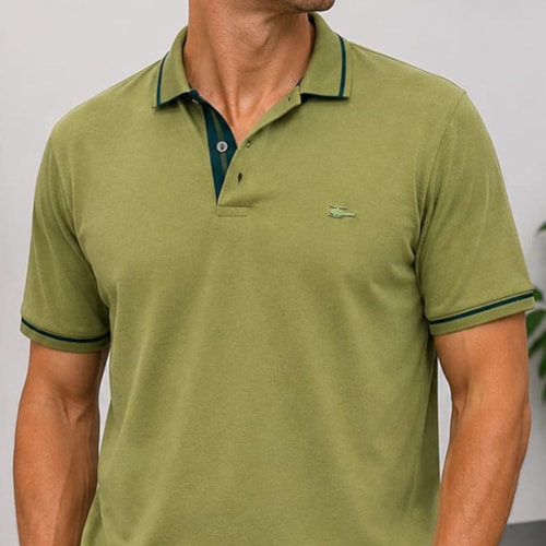 Detalhe - Camisa Sallo Polo Sem Bolso 0057 Verde Cipo