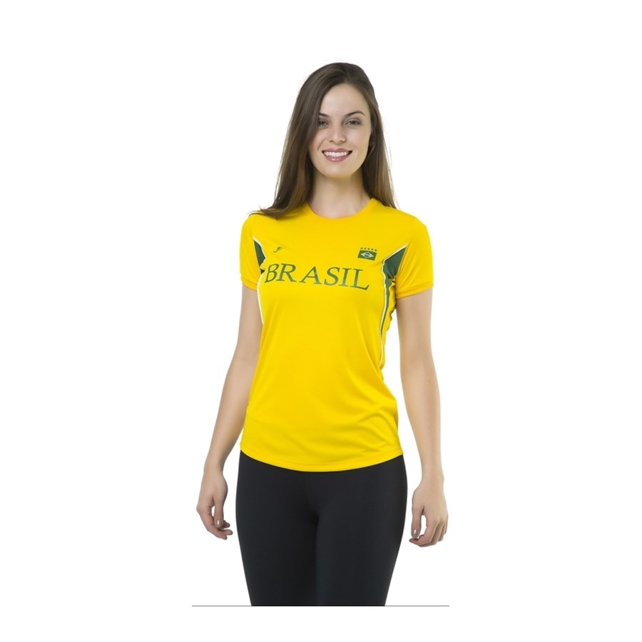 CAMISETA BABY LOOK FEMININA BRASIL 125705 - ELITE - AMARELO/VERDE/BRANCO -  Linha Conforto