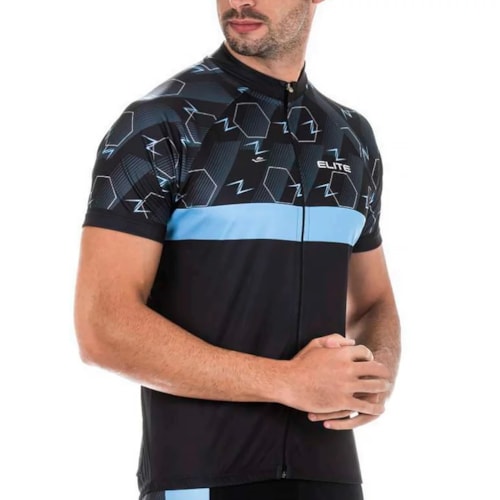 Camiseta Elite Meia Manga Masculina Bicicleta Preto/Celeste