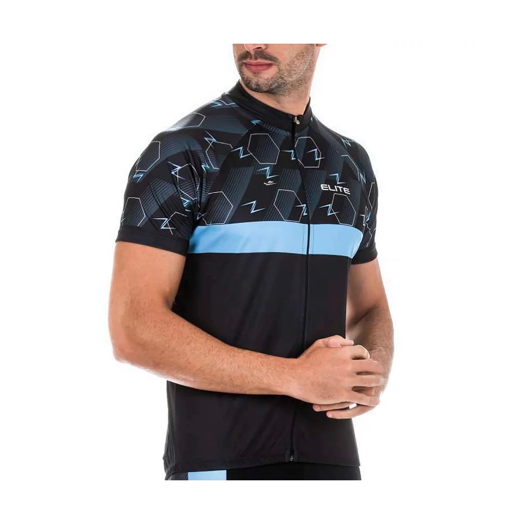 Camiseta Elite Meia Manga Masculina Bicicleta Preto/Celeste