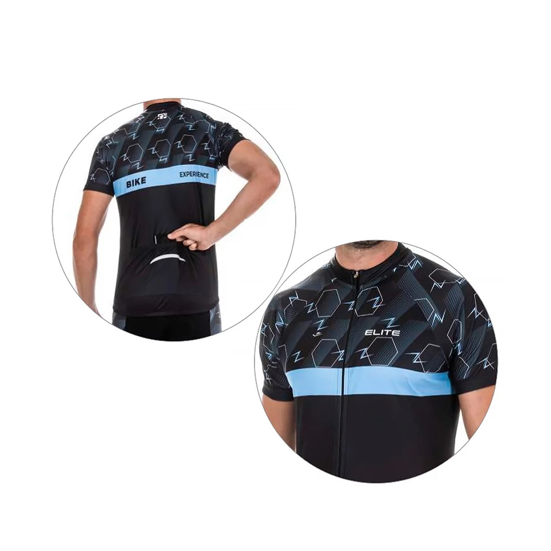 Camiseta Elite Meia Manga Masculina Bicicleta Preto/Celeste