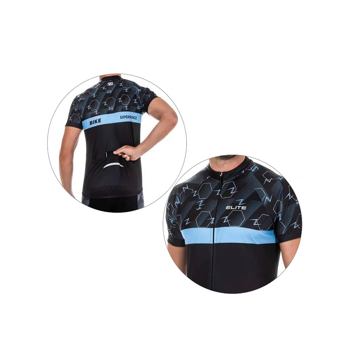 Camiseta Elite Meia Manga Masculina Bicicleta Preto/Celeste