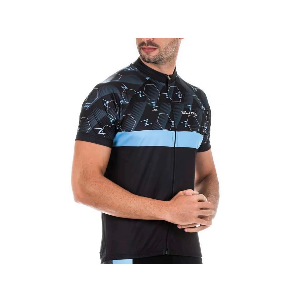 Camiseta Elite Meia Manga Masculina Bicicleta Preto/Celeste Camiseta Elite Meia Manga Masculina Bicicleta Preto/Celeste