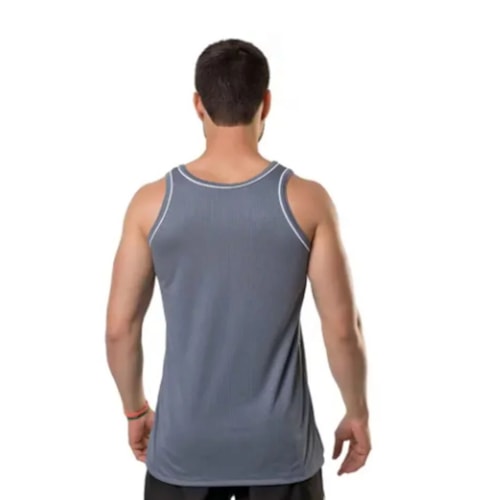 Detalhe - Camiseta Elite Regata Masculina Quality 25441 Cinza/Branco