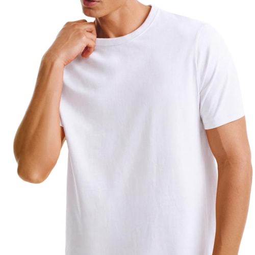 Detalhe - Camiseta Hering Masculina Básica Brasil 49Fp Branco