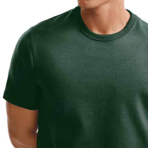 Detalhe - Camiseta Hering Masculina Básica Brasil 49FP Verde Bandeira