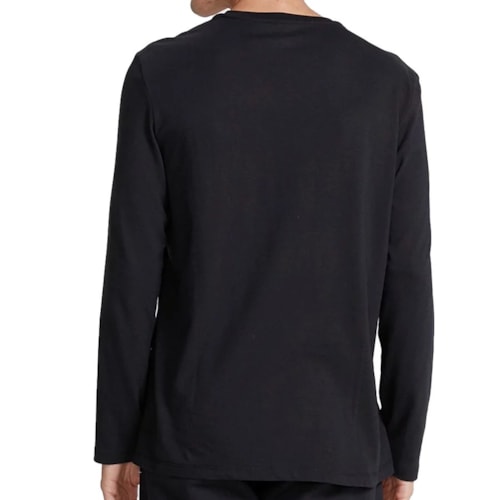 Detalhe - Camiseta Hering Masculina Manga Longa 022d Preto