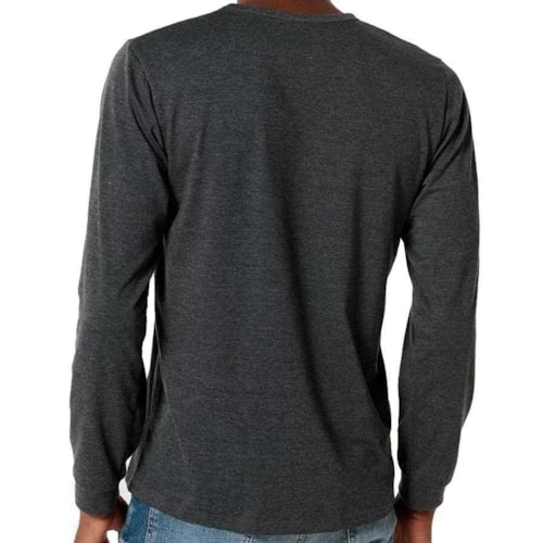 Detalhe - Camiseta Hering Masculina Manga Longa N204 Mescla Chumbo