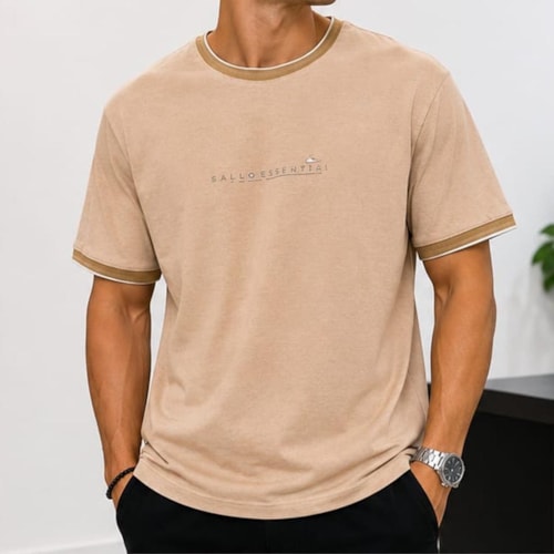 Camiseta Sallo Linho 00012 Caqui