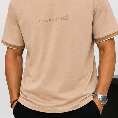 Detalhe - Camiseta Sallo Linho 00012 Caqui