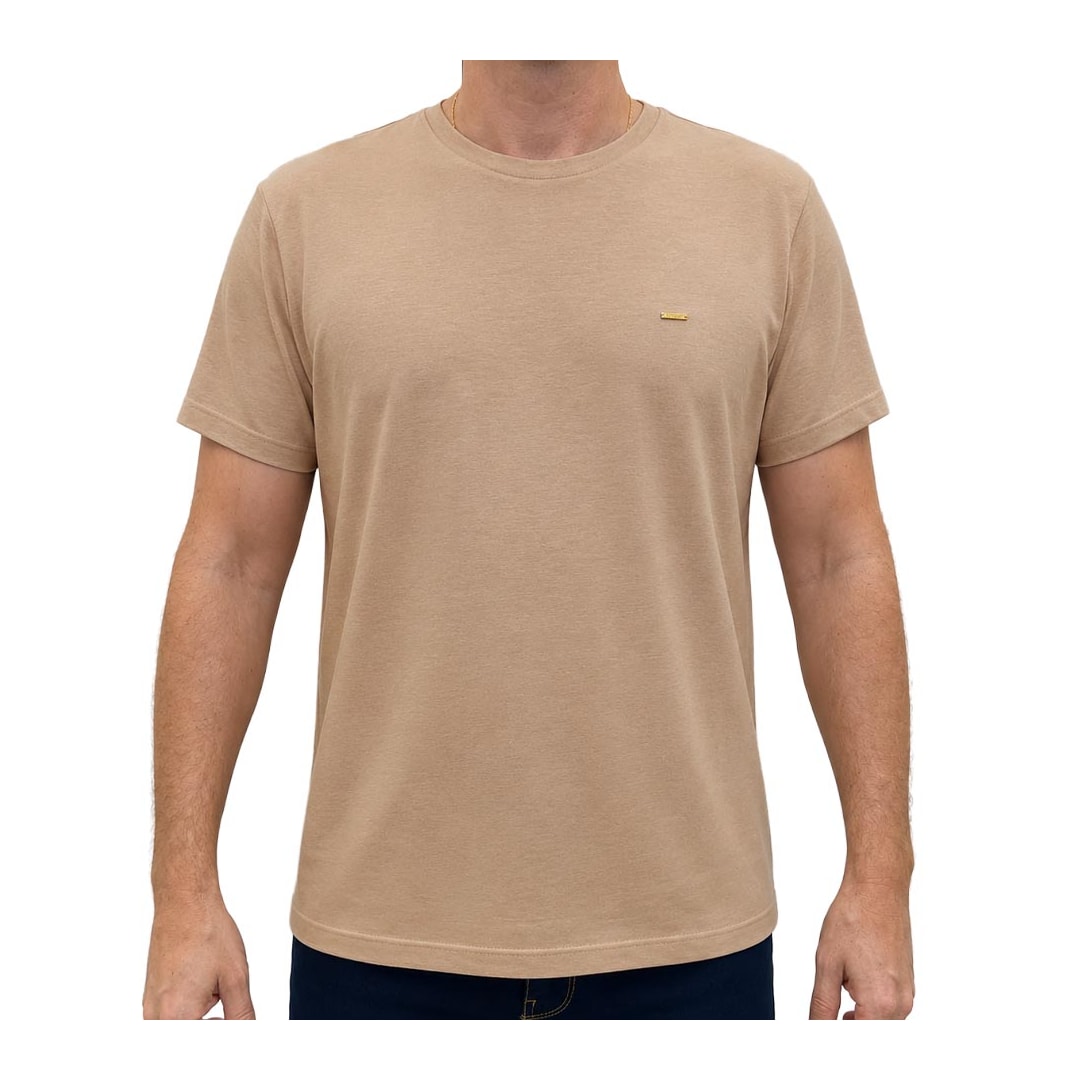 Camiseta Sallo Linho Básica 8190 Caqui Camiseta Sallo Linho Básica 8190 Caqui