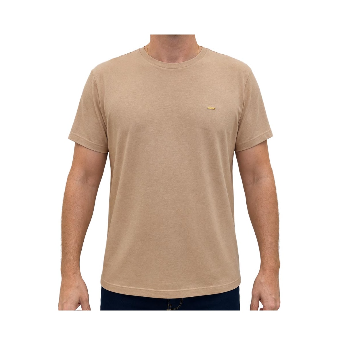 Camiseta Sallo Linho Básica 8190 Caqui Camiseta Sallo Linho Básica 8190 Caqui