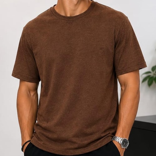 Detalhe - Camiseta Sallo Meia Manga Básica 10101641 Misto Rust