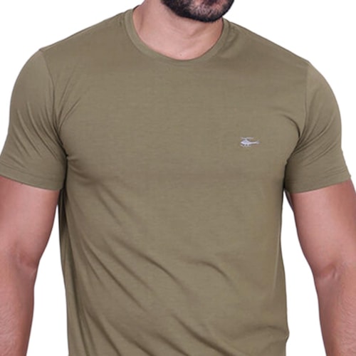 Detalhe - Camiseta Sallo Meia Manga Básica 1641 Plus Misto Khaki
