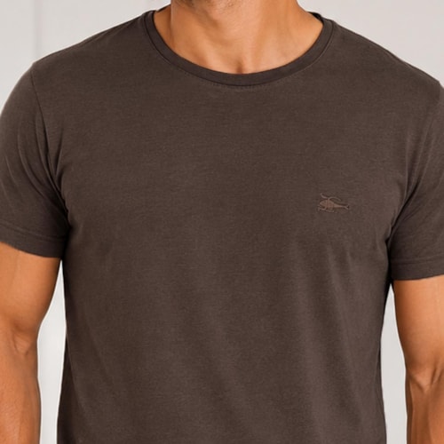 Detalhe - Camiseta Sallo Pergula Meia Manga Básica 1157 Expresso Marrom