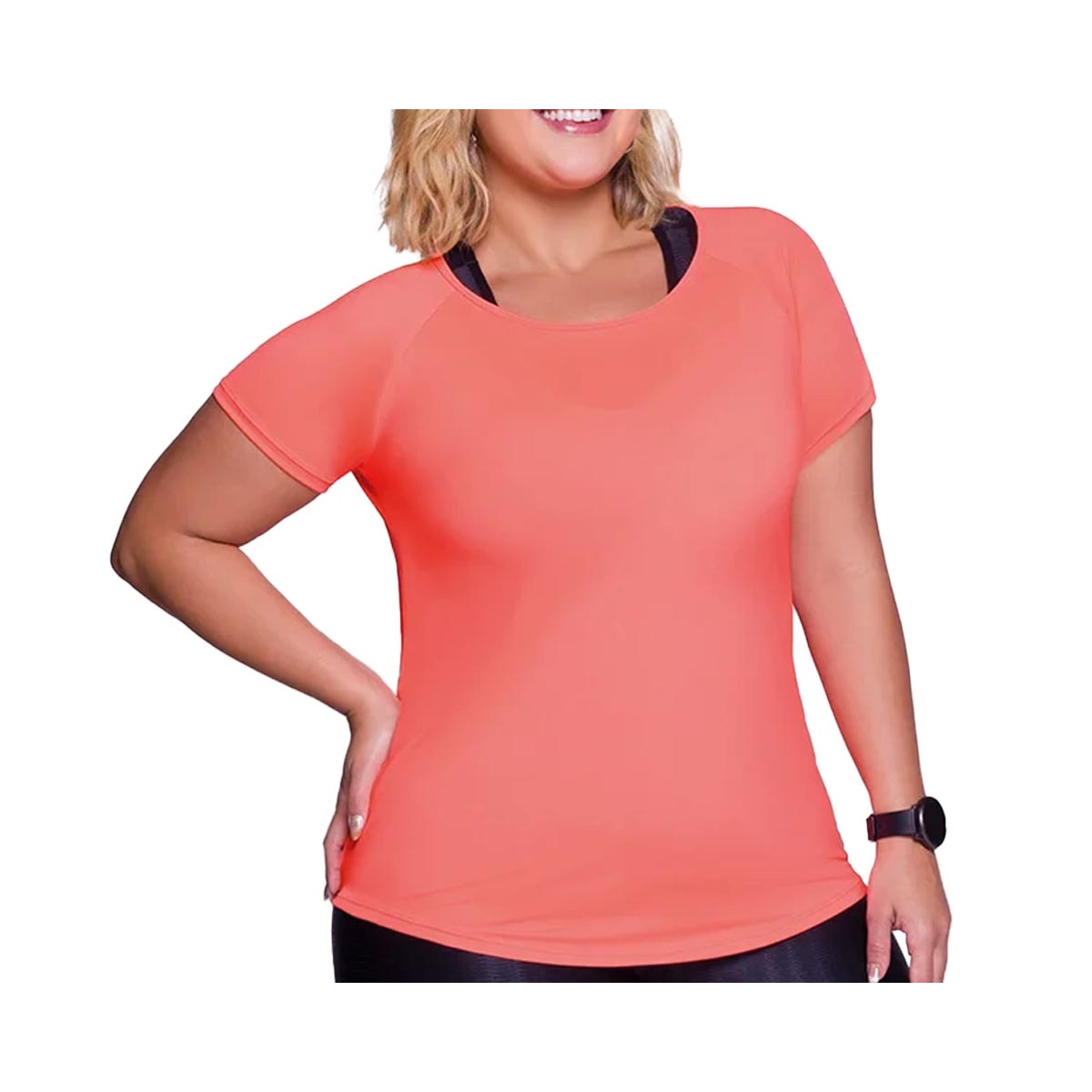 Camiseta Selene Básica Plus Size 24980 Laranja Neon Camiseta Selene Básica Plus Size 24980 Laranja Neon